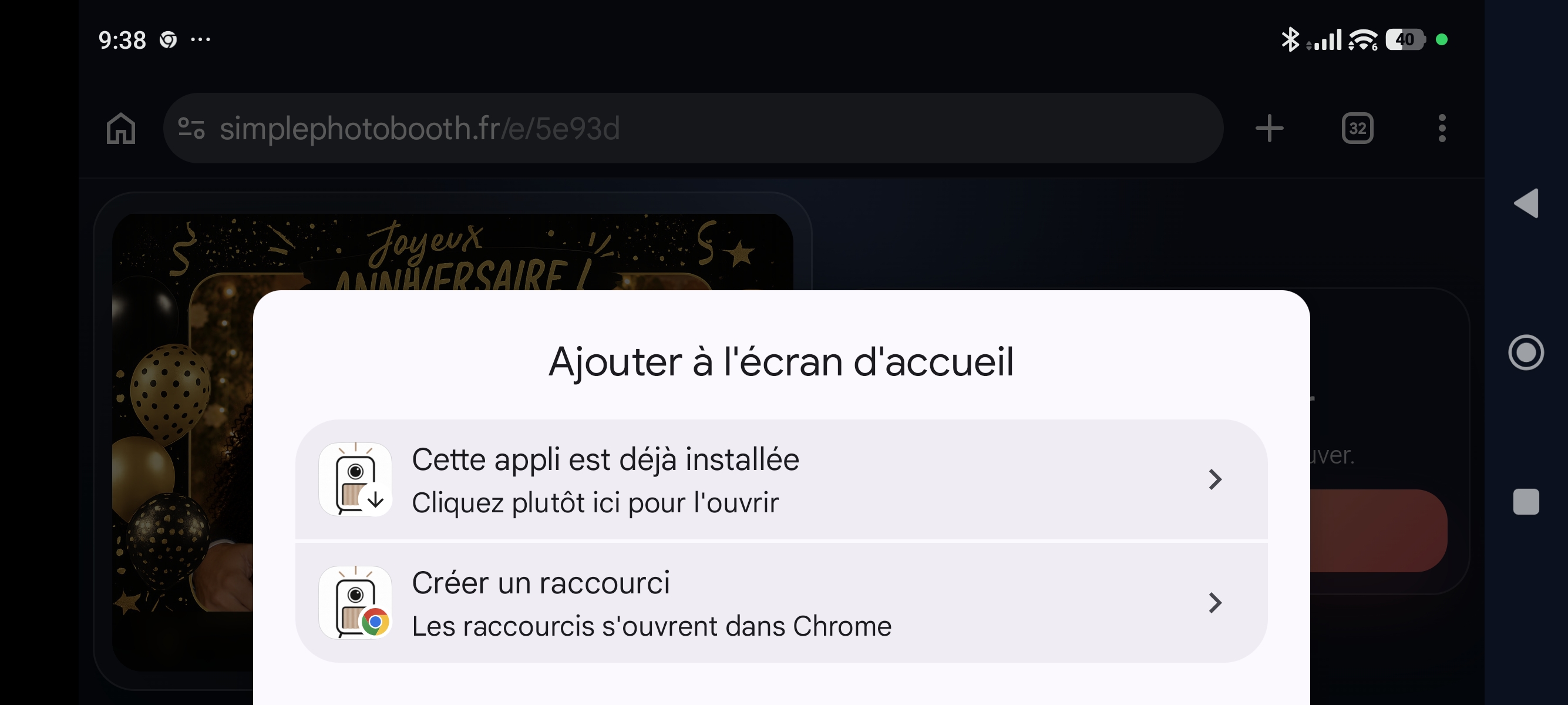 Si l’icône ne lance pas l’application, passer à nouveau par le menu de Chrome