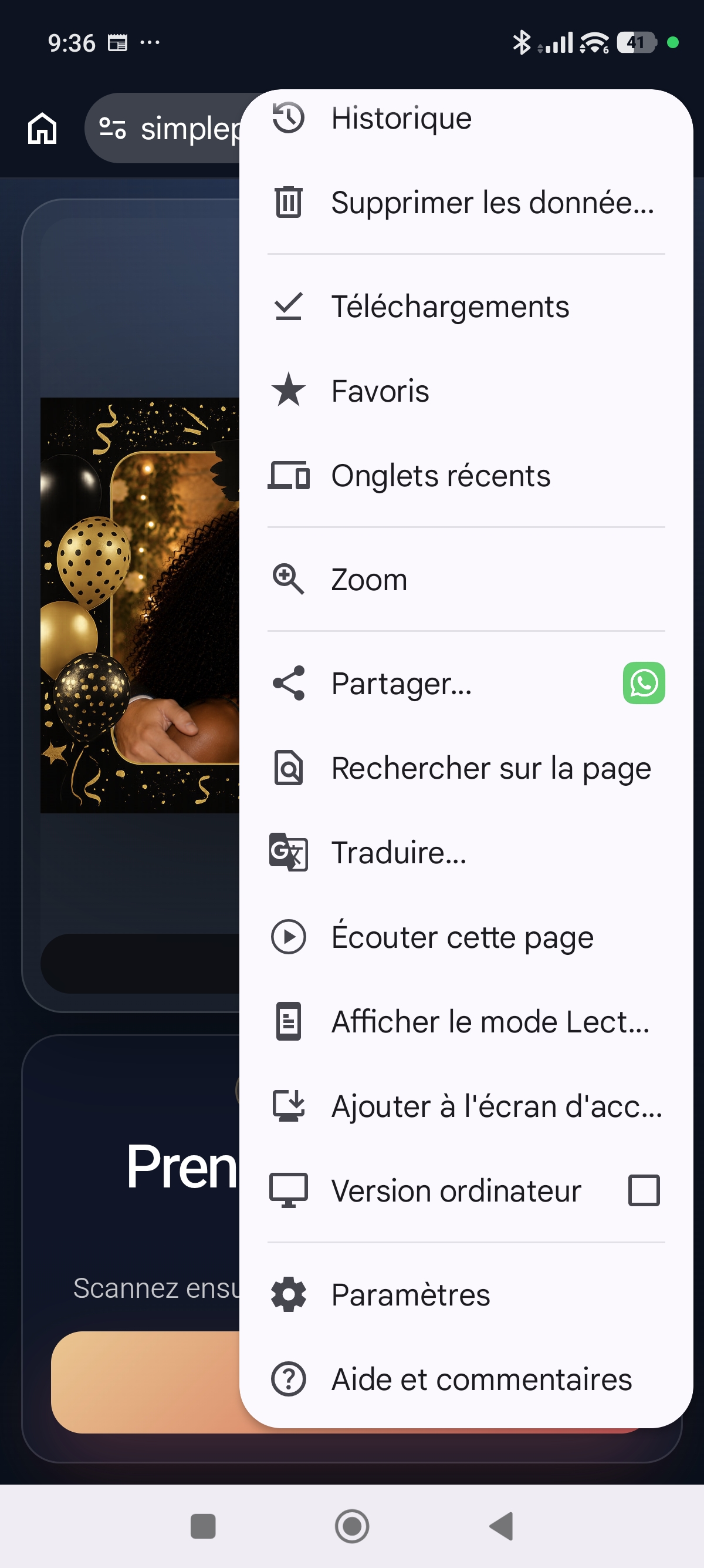 Depuis la page du photobooth, aller dans le menu de Chrome et choisir "Ajouter à l’écran d’accueil"