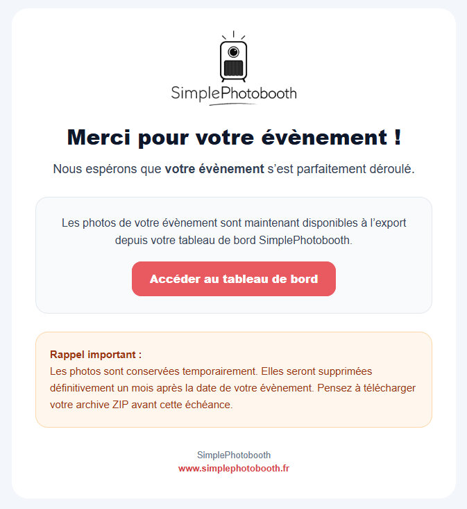 Mail envoyé le lendemain de l’évènement